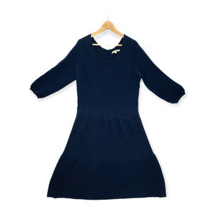 Boden Women's Navy Knit Textured Puff Sleeve Wool Blend Sweater Dress 14R